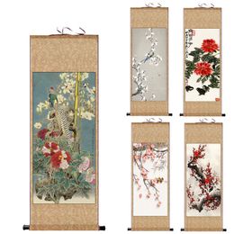 Modern Flower and Bird Peacock New Chinese Style Hanging Painting Scroll Restaurant Calligraphy Home Decor