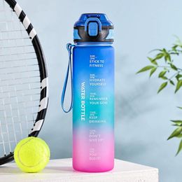 Water Bottles 1L Bottle With Time Marker Gradient Matte Sports Drinking For Fitness Gym Camping Outdoor