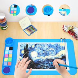 50x28cm Multifunctional Silicone Painting Pad With Palette Wash Tank Placement Rack Washable Reusable Art Painting Pad Supplies