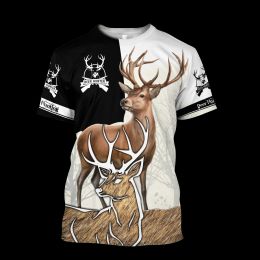 Elk Totem Summer Men's T-shirt Hunting 3D Printed Camo Forest Graphics Outdoor Loose Short Sleeve Oversized Quick Dry O-neck Top