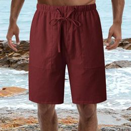 Men's Shorts Mens Casual Pants Solid Loose High Waist Drawstring Elastic Trousers With Pockets Summer Knee Length