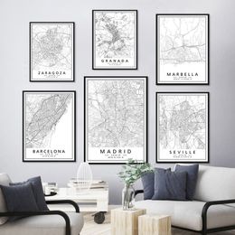 Minimalist Black White Spain Cities Maps MARIDA BARCELONA Modern Posters Prints Wall Art Canvas Painting Living Room Home Decor