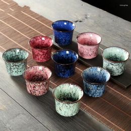 Cups Saucers 120ML Ceramic Teacup Tea Set With Modern Siteel Tazas De Ceramica Creativas China Cup