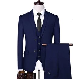 Men Formal Business Wedding 3 Pieces Suit Set Coat Dress Male Blazers Jacket Pants Vest Trousers Waistcoat 240407