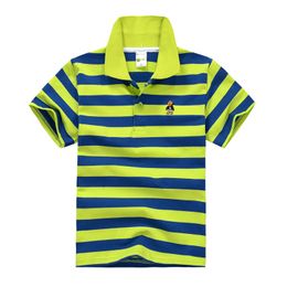 Summer Children POLO Shirts 3-14 Years Girls Striped Turn-down Collar Short-sleeve Baby Boys Tops Tee Shirts Teenager Outerwear