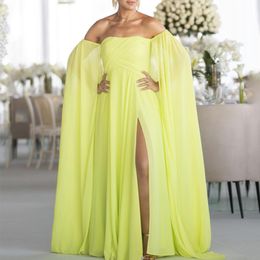 Off Schulterabendkleider lange ein Linie Prom Kleid elegantes Schlitzchiffon Formales Partykleid für Frauen