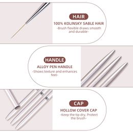 KADS Gel Liner Nail Art Brush 8/15/20mm 100% Kolinsky French Stripe Thin Pincel Liner Nails Brush DIY Drawing Painting Pen