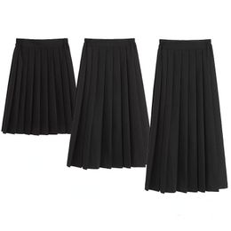 Elastic Waist Japanese Student Girls Sweet School Uniform Solid Colour JK Suit Pleated Skirt Short/Middle/Long High School Dress