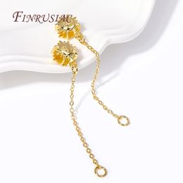 18K Gold Plated Big Hole Sun Flower Beads With Link Chain For DIY Charms Bracelet Jewelry Making Accessories