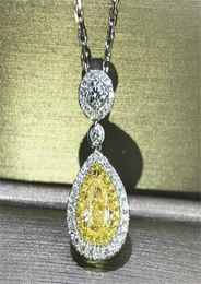 Super Deal Luxury Jewelry 925 Sterling Silver Yellow Topaz CZ Diamond Water Drop Pendant Pear Cut Zircon Women Clavicle Necklace G8735245