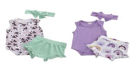 Lovely Summer Toddler Baby Girl Cotton Clothes Set Sleeveless Solid Cotton Bodysuit Top Print Tutu Shorts Pants Outfit 3Pcs Set3368280