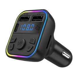 Car Bluetooth 5.0 FM Transmitter PD Type-C Dual Ambient USB Charger Fast Modulator Colorful Handsfree MP3 Light 3.1A P H1D8
