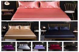 23pcs Solid Silk Bedding Soft Bed Fitted Sheet Set Pillowcase Twin Full Queen King 2011284685668