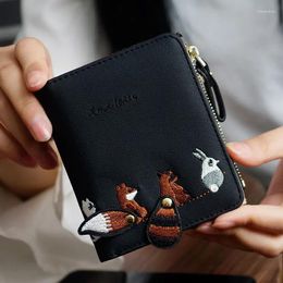 Storage Bags 1pc Black PU Leather Hasp Zipper Mini Coin Card Holder Cartoon Printing Short Women Wallets Pocket Animal For Girls