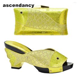 Dress Shoes Women Shoe For Party Wide Heels Wedges Nigeria And Bags Matches Wedding Bride Rhinestone