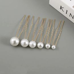 Women U-shaped Pin Metal Barrette Clip Hairpins Simulated Pearl Bridal Hair Jewelry Accessories Wedding Hairstyle Design Tools