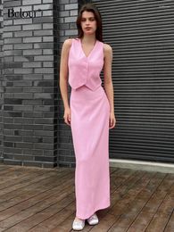Work Dresses Bclout Elegant Pink Long Skirts Sets 2 Pieces Women Fashion V-Neck Office Lady Sexy Tops Autumn Party Slit Straight Suits