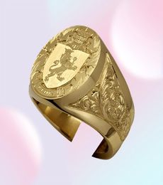 Fashion Gold Colour Hand Carved Ring For Men High Quality Lion Crown Signet Rings Personality Male Seal Punk Party Jewellery Gifts4461555