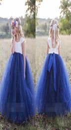 Cute Princess White Navy Blue Flower Girls Dresses 2019 Bateau Neck Cape Sleeve Puffy Ball Gown Girls Pageant Gown First Communion9402383