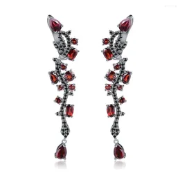 Dangle Earrings Abiding Natural Red Garnet Gemstone Long 925 Sterling Sliver Vintage Punk Gothic Drop For Women Jewellery