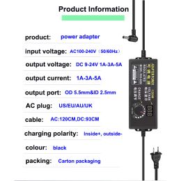 Adjustable AC To DC Power Supply 9V 12V 15V 18V 24V 1A 3A 5A Power Supply Adapter Universal 220V To 12 V Volt Adapter +DC Trans