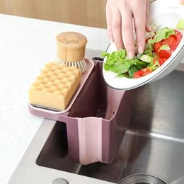 Kitchen Storage Sink Retractable Drain Basket Waste Dry And Wet Separation Trash Can Foldable Hanging Rack