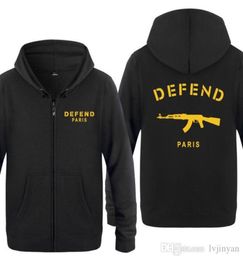 Zipper Hoodies Men DEFEND PARIS AK47 Print Mens Hoodie Hip Hop Fleece Full Sleeve Jacket Coat Fashion Sweatshirt for Men Women6716292