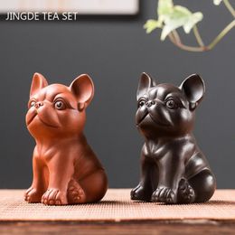 Cute Puppy Statue Tea Pet Ornament Handmade Table Decorations Chinese Purple Clay Set Accessories Desktop Animal Decore 240411