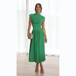 Casual Dresses 2024 Sweet Candy Color Maxi Dress Stand Collar Fashion Solid Party Open Back Off The Waist Long Vestidos