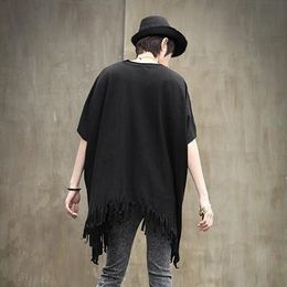 Men New Loose Casual Men's Bat Tassel T-Shirt Hair Stylist Tops Nightclub Bar Singer Performance Clothes Plus Large Size S-6XL