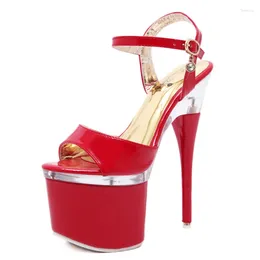 Sandals 2024 Summer High Heel Peep Toe Women 15-18cm Thick Bottom Model Shoes Big Size Pumps Steel Tube Dancing