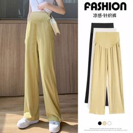 Spring Summer Maternity Belly Pants Thin Solid Color Long Loose Casual Pregnant Woman Wide Legs Trousers Elastic Waist Boot Cut