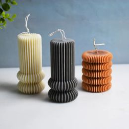 Fine Tooth Cylindrical Candle Silicone Mold Gear/Stripe Shaped Candle Making Supplies Diy Plaster Resin Decorative Home Gifts