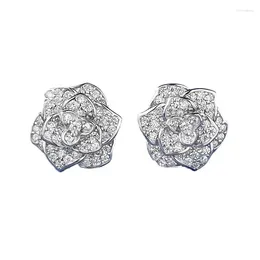 Stud Earrings S925 Silver Diamond Camellia Small Rose Women's Exquisite Versatile