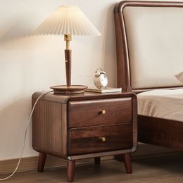 Nordic Black Walnut Nightstand Bedroom Modern Simple Small Minimalist Lacquer Bedside Tables Low Solid Wood Home Furniture WKNS
