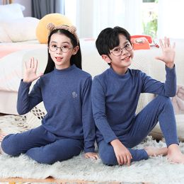 Big Kids Thermal Underwear Sets Autumn Winter Girls Boys Pajama Clothing Suits No Trace Warm Sleepwear Candy Colors Clothes 3-14