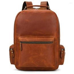 Backpack Men Crazy Horse Leather Genuine Laptop Bag For Outdoor Travel Cowhide School Backpacks