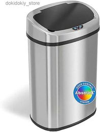 Waste Bins iTouchless SensorCan 13 allon Trash Can with Odour Philtre Stainless Steel Oval Automatic Trashcan for Home Office Bedroom Livin L49