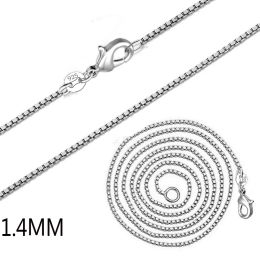 1.4mm 925 Stamped Box Chain Necklace Sterling Silver Necklace for Women Fashion Lobster Clasp Chain fit Jewellery Making 16 18-24 Inches LL