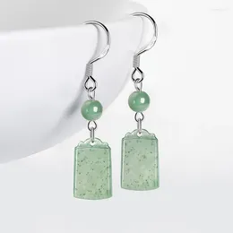 Dangle Earrings S925 Silver Inlaid Natural A Goods Jade Blue Water Wushi Brand Seed Jadeite Ancient Style Women's Gifts Jewelry