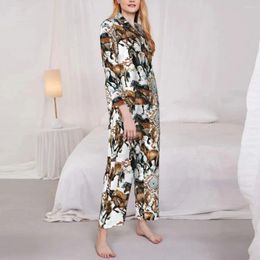 Home Clothing Wild Horse Lover Pyjama Sets Animal Print Elegant Sleepwear Women Long Sleeve Vintage Night 2 Piece Suit Large Size