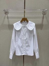 Women's Blouses Early Spring Ruffled Baby Collar Embroidered Letter Shirt