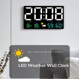 25*16*3cm Large Digital Wall Clock Temperature Humidity Date Automatic Dimming Weather Table Clock 12/24H LED Alarm Clock