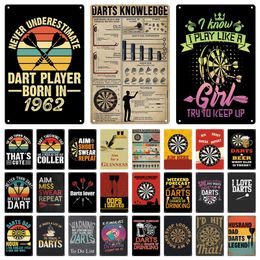 Darts Knowledge Dart Board Play Darts Game Vintage Tin Sign Metal Plaque Retro Poster Garage Man Cave Room Home Wall Decor Gift