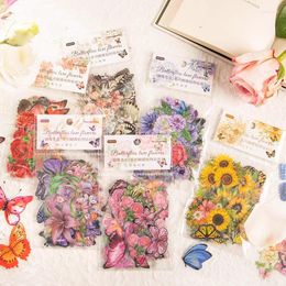 Gift Wrap 50pcs Butterfly Flower Stickers Pack Junk Journal Ephemera Vintage Colourful Aesthetic Diary Scrapbooking Supplies