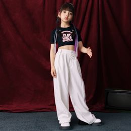Kids Showing Clothing Hip Hop Outfits Crop Tank Tshirt Tops White Pants For Girls Jazz Kpop Dance Costume Street Wear Clothes