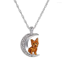 Pendant Necklaces Fashion Silver Color Moon Dog Necklace Cute Crystal Zircon Pets Puppy Anniversary Jewelry For Women