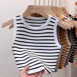 Brand new striped camisole women;s summer outer wear inner sleeveless T-shirt ice silk blouse spring short knitted bottoming shirt