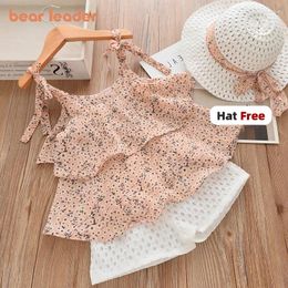 Clothing Sets Bear Leader Girls Summer Kids Clothes Floral Chiffon Halter Embroidered Shorts Straw 3pcs Children Set