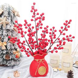 Decorative Flowers Artificial Red Berry Long Branch Fake Plants Vase For Christmas Wedding Party Home Room Year's 2024 Decoration Gift